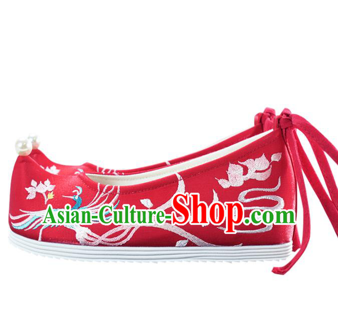 China Traditional Wedding Shoes Red Cloth Shoes National Women Embroidered Shoes