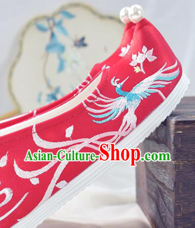 China Traditional Wedding Shoes Red Cloth Shoes National Women Embroidered Shoes