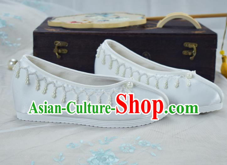 China National Women Shoes Traditional Hanfu Shoes Light Blue Satin Shoes