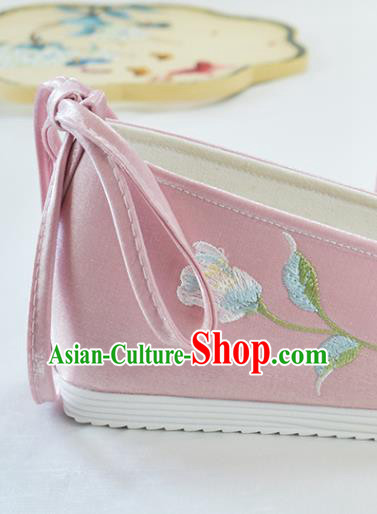 China National Pink Cloth Shoes Traditional Women Hanfu Shoes Embroidered Peony Shoes