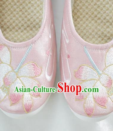 China Traditional Embroidered Lotus Shoes National Shoes Women Pink Satin Shoes