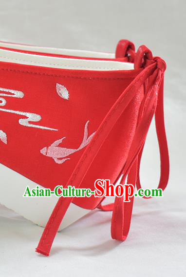 China Traditional Wedding Red Satin Shoes Embroidered Lotus Shoes National Women Shoes