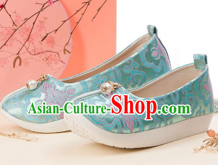China Handmade Light Green Brocade Shoes Traditional Hanfu Shoes Classical National Shoes
