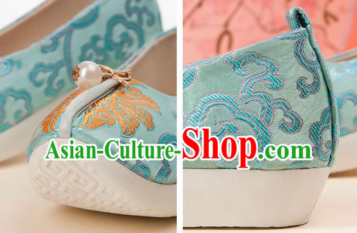 China Handmade Light Green Brocade Shoes Traditional Hanfu Shoes Classical National Shoes