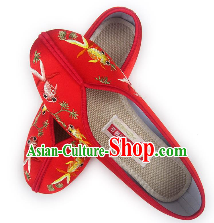 China Embroidered Red Satin Shoes Traditional Wedding Shoes National Women Shoes