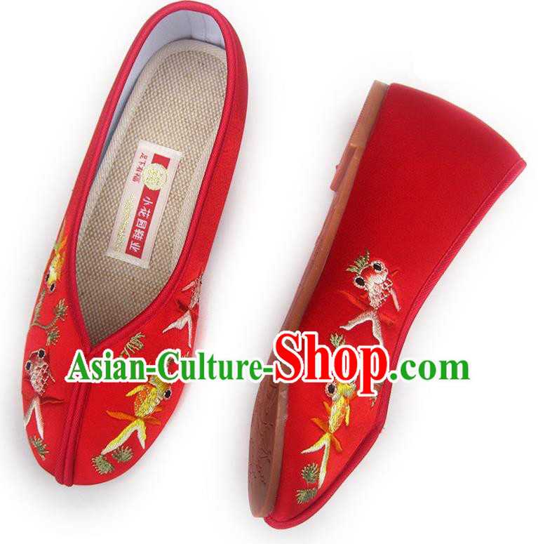 China Embroidered Red Satin Shoes Traditional Wedding Shoes National Women Shoes