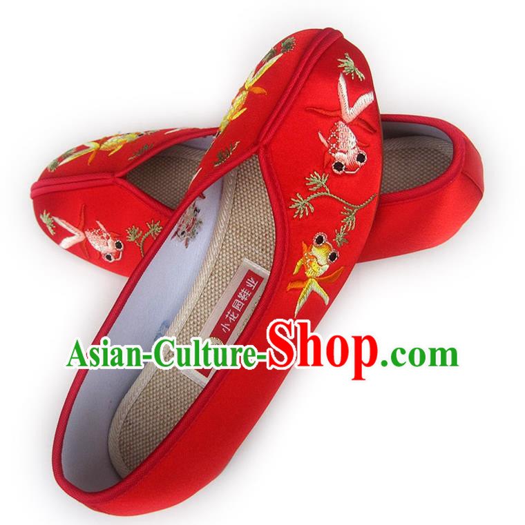 China Embroidered Red Satin Shoes Traditional Wedding Shoes National Women Shoes