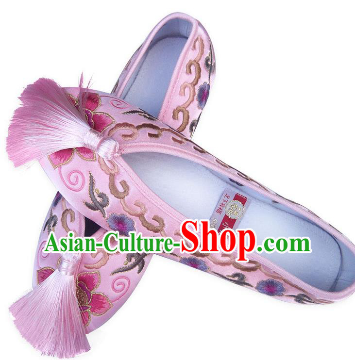China Traditional Wedding Shoes National Women Shoes Embroidered Plum Blossom Pink Satin Shoes