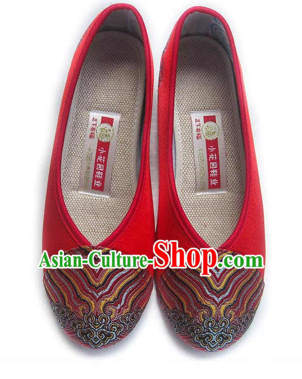 China Traditional Bride Shoes National Women Shoes Embroidered Red Satin Shoes