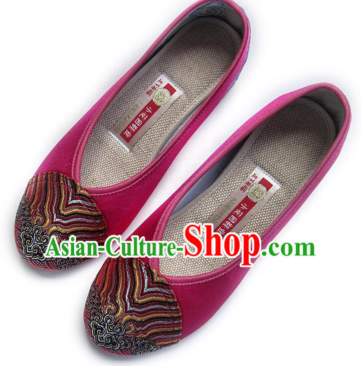 China Embroidered Rosy Satin Shoes Traditional Wedding Bride Shoes National Women Shoes