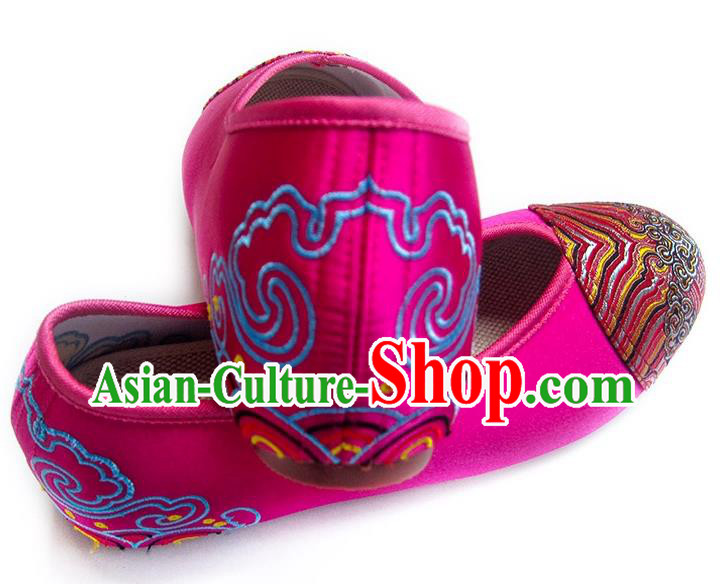 China Embroidered Rosy Satin Shoes Traditional Wedding Bride Shoes National Women Shoes
