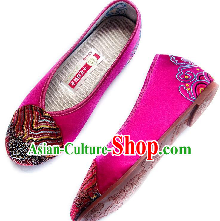China Embroidered Rosy Satin Shoes Traditional Wedding Bride Shoes National Women Shoes