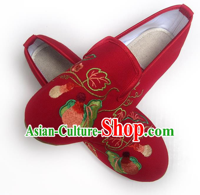 China National Red Flax Shoes Women Shoes Traditional Wedding Shoes
