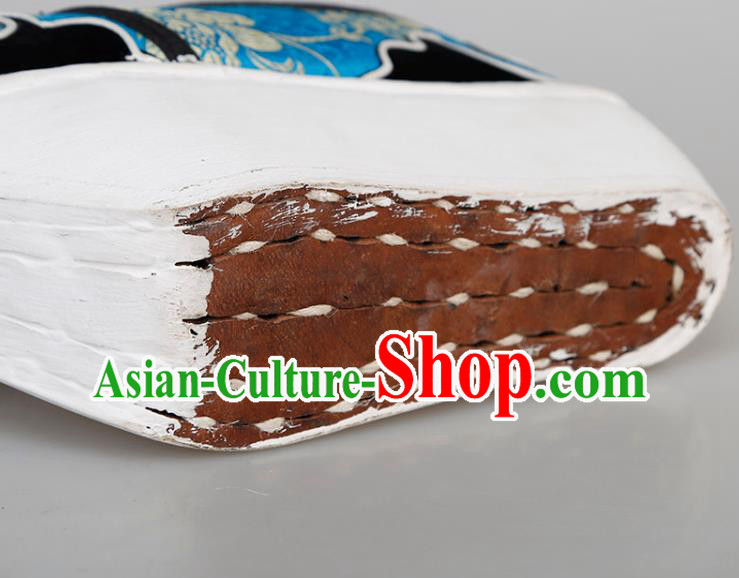 Chinese Traditional Beijing Opera Niche Shoes Handmade Ancient Scholar Blue Brocade Shoes