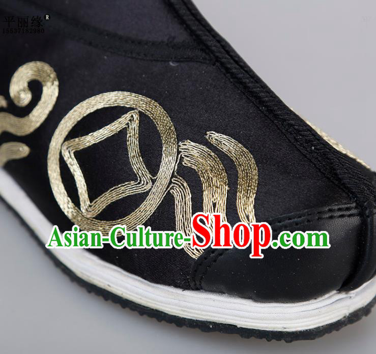 Chinese Handmade Ancient Swordsman Embroidered Black Boots Traditional Beijing Opera Warrior Shoes