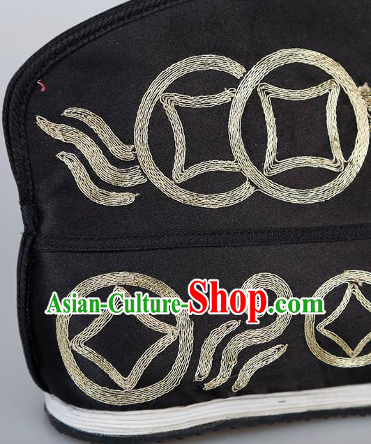Chinese Handmade Ancient Swordsman Embroidered Black Boots Traditional Beijing Opera Warrior Shoes