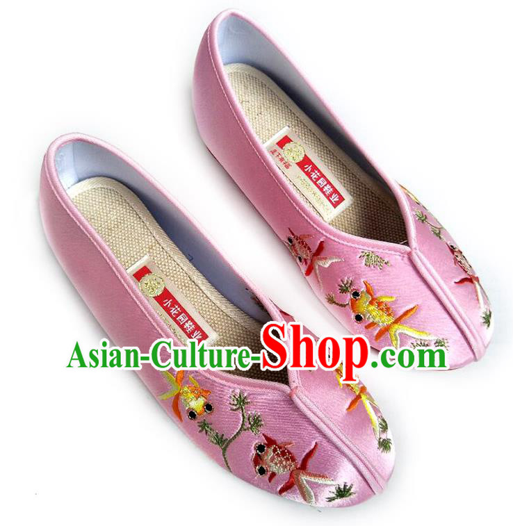 China National Beijing Shoes Traditional Wedding Shoes Embroidered Pink Satin Shoes