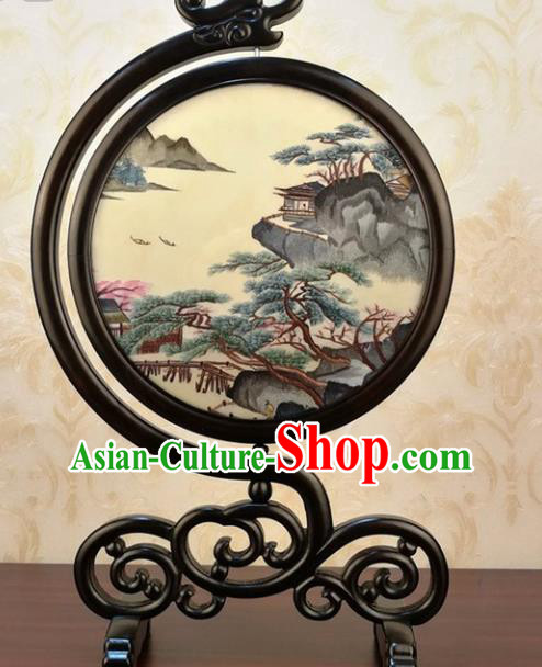 China Traditional Embroidered Landscape Table Screen Ornament Handmade Embroidery Silk Craft