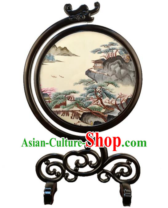 China Traditional Embroidered Landscape Table Screen Ornament Handmade Embroidery Silk Craft