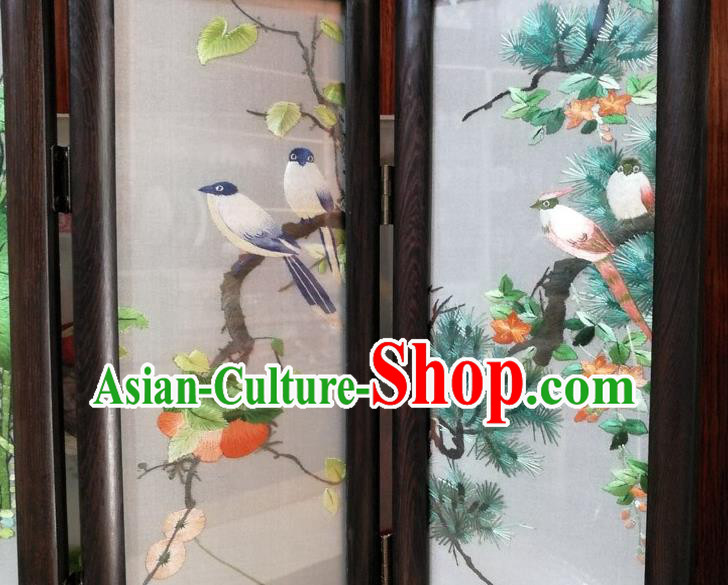 Chinese Suzhou Embroidery Silk Folding Screen Desk Ornaments Handmade Rosewood Craft