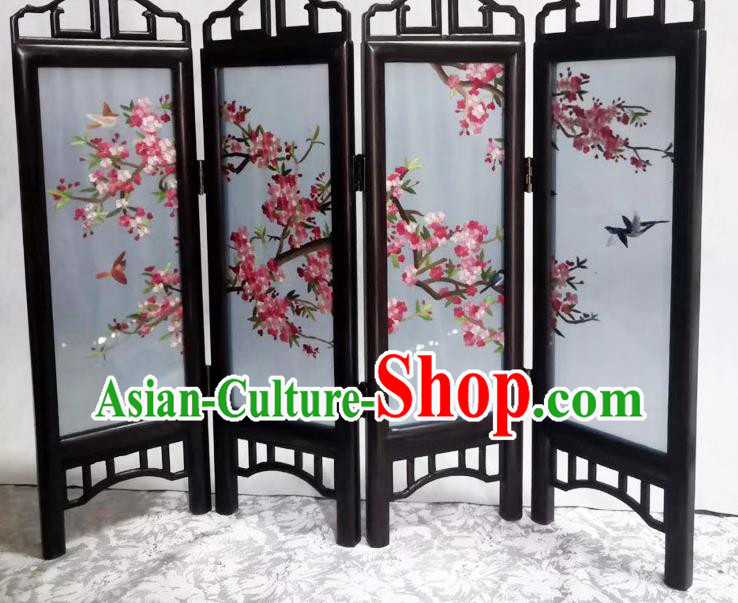 Chinese Suzhou Embroidery Begonia Table Screen Handmade Desk Ornaments Rosewood Folding Screen Craft