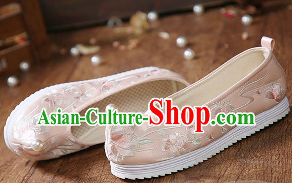 China Embroidered Peach Blossom Shoes Pink Cloth Shoes Traditional Hanfu Princess Shoes