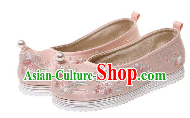 China Embroidered Peach Blossom Shoes Pink Cloth Shoes Traditional Hanfu Princess Shoes