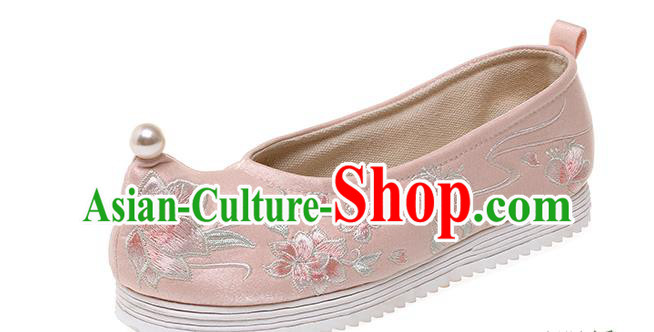China Embroidered Peach Blossom Shoes Pink Cloth Shoes Traditional Hanfu Princess Shoes