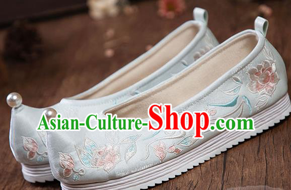 China Ming Dynasty Embroidered Lotus Shoes Ancient Princess Shoes Traditional Hanfu Green Cloth Shoes