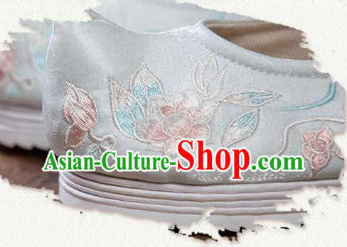 China Ming Dynasty Embroidered Lotus Shoes Ancient Princess Shoes Traditional Hanfu Green Cloth Shoes