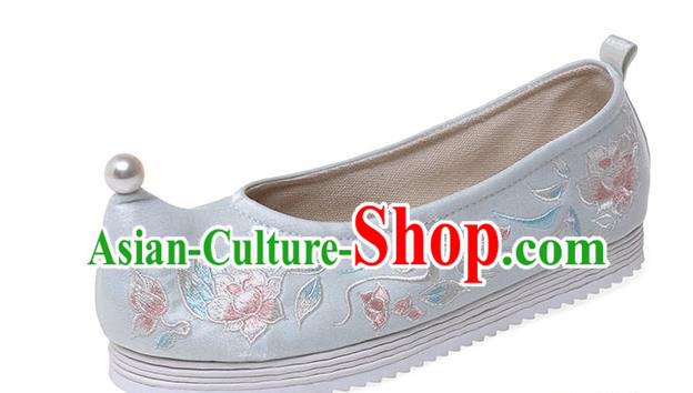 China Ming Dynasty Embroidered Lotus Shoes Ancient Princess Shoes Traditional Hanfu Green Cloth Shoes