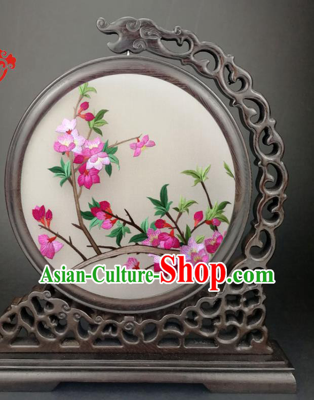 Chinese Traditional Little Furniture Suzhou Embroidered Begonia Wenge Carving Table Screen