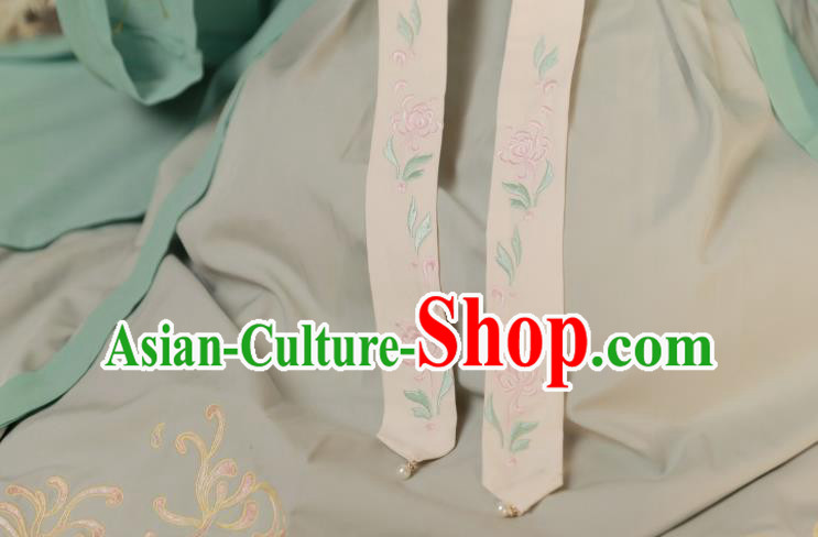 China Traditional Ming Dynasty Noble Lady Historical Clothing Ancient Young Beauty Green Hanfu Dress Costumes