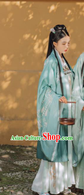 China Traditional Tang Dynasty Princess Green Hanfu Dress Clothing Ancient Court Lady Costumes