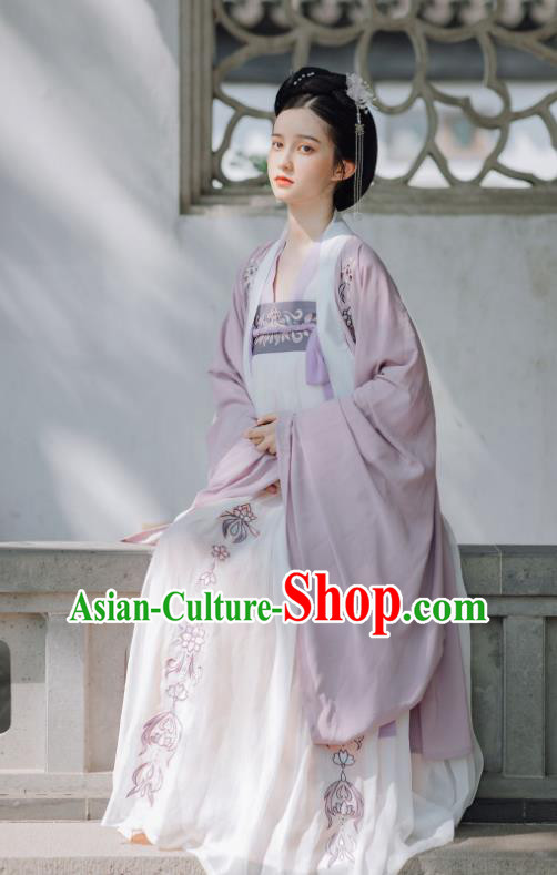 China Ancient Tang Dynasty Court Woman Hanfu Clothing Traditional Embroidered Garment Complete Set