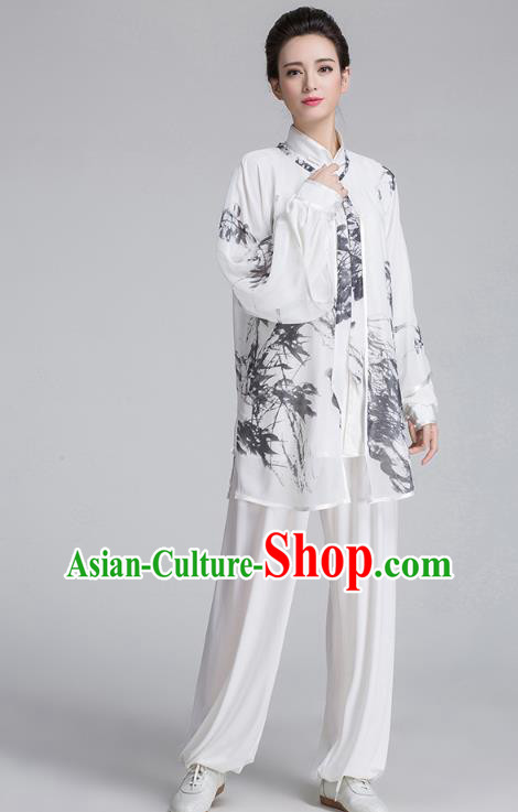 China Tai Chi Martial Arts Costume Traditional Kung Fu Ink Painting Bamboo Cape