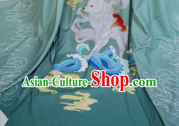 China Ancient Young Swordsman Embroidered Costumes Traditional Jin Dynasty Scholar Green Hanfu Clothing