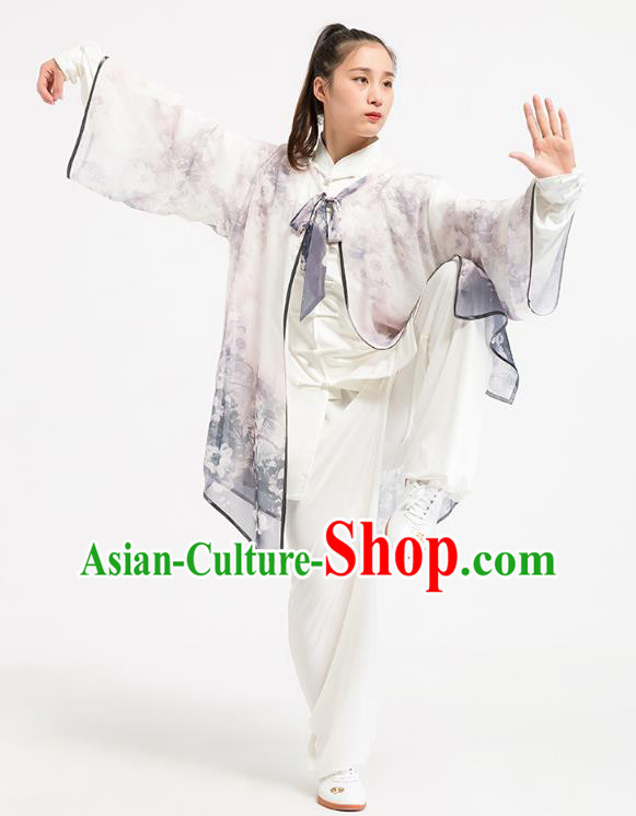China Traditional Martial Arts Ink Painting Lotus Cape Tai Chi Training Clothing