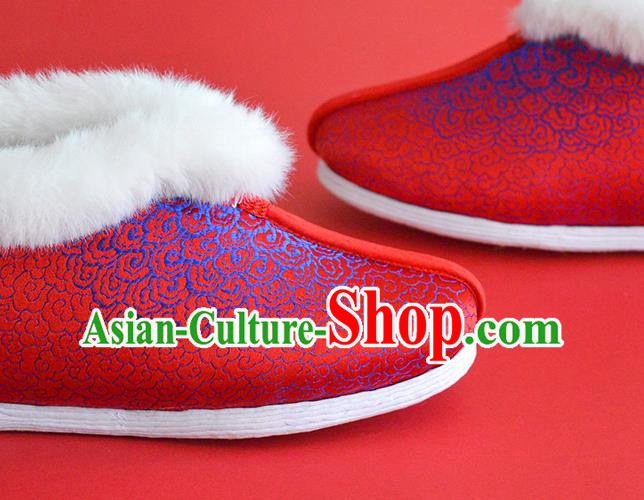 China Bride Shoes Traditional Red Satin Shoes National Cotton Padded Shoes