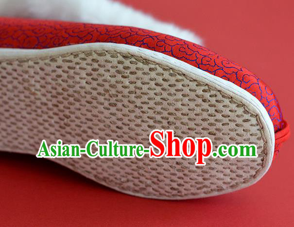 China Bride Shoes Traditional Red Satin Shoes National Cotton Padded Shoes