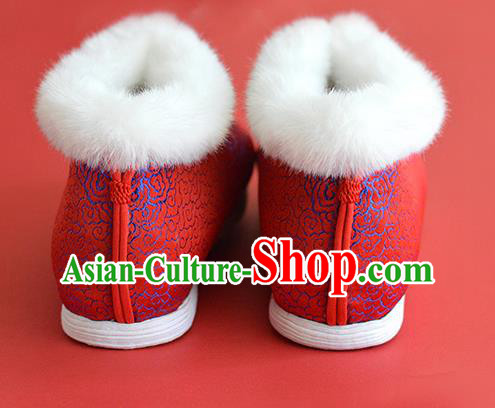 China Bride Shoes Traditional Red Satin Shoes National Cotton Padded Shoes