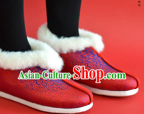 China Bride Shoes Traditional Red Satin Shoes National Cotton Padded Shoes