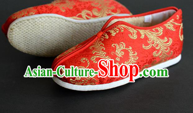 China National Cotton Padded Shoes Elderly Female Shoes Traditional Red Brocade Shoes