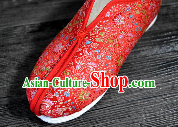China Traditional Red Brocade Shoes National Winter Cotton Padded Shoes New Year Shoes