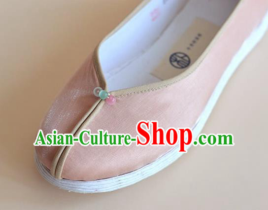 China Traditional Hanfu Pink Satin Shoes National Young Lady Shoes