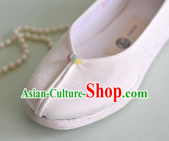 China National Young Lady Shoes Traditional Hanfu White Satin Shoes