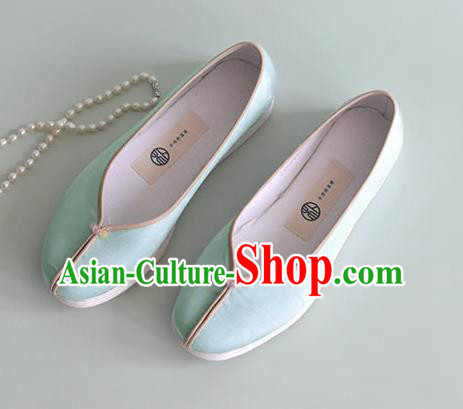 China National Shoes Traditional Hanfu Light Blue Satin Shoes Women Shoes