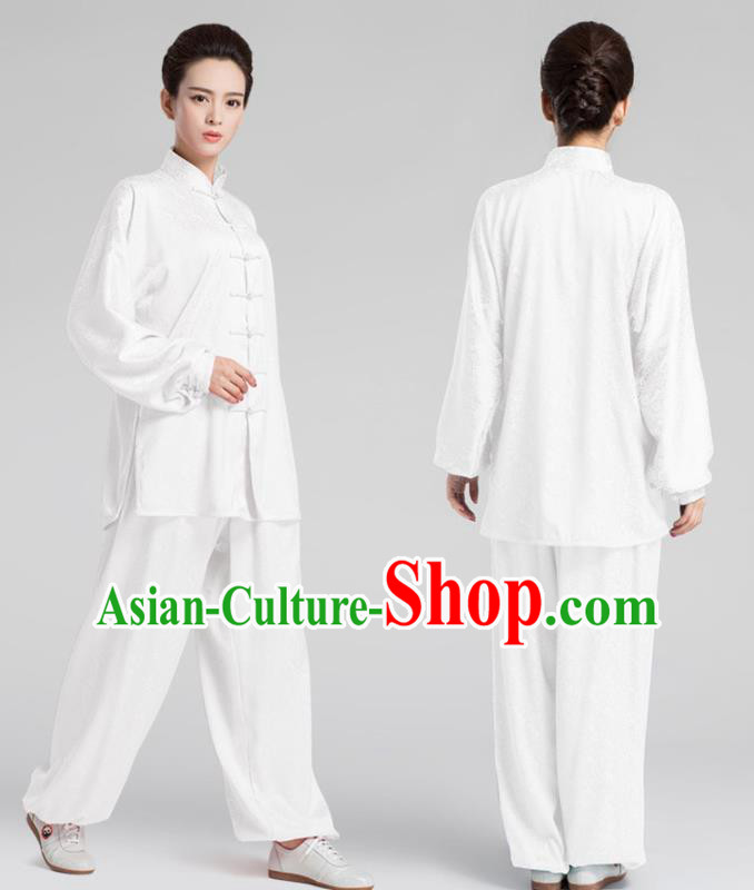 China Traditional Martial Arts White Silk Apparels Kung Fu Training Uniforms