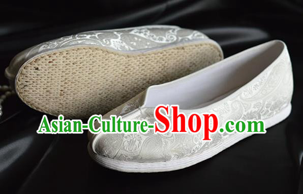 China Kung Fu Shoes National Shoes Traditional Hanfu White Brocade Shoes for Women