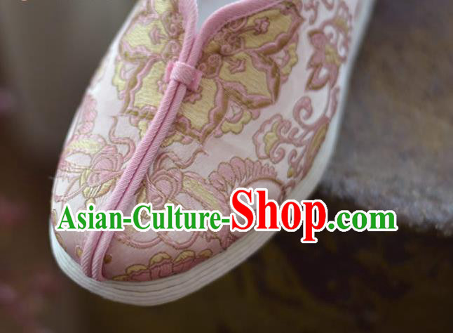 China Traditional Tai Chi Shoes National Women Cloth Shoes Pink Brocade Shoes
